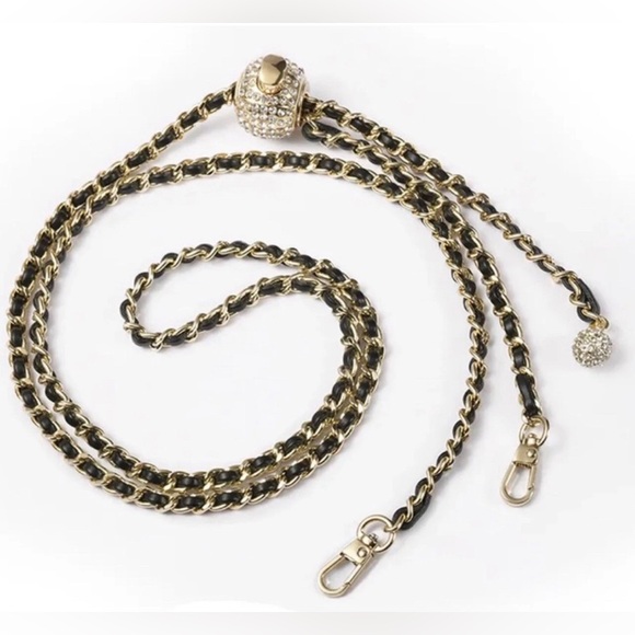 Replacement Quality Adjustable Purse Chain Faux Black Leather Gold;NWOT - Picture 2 of 4